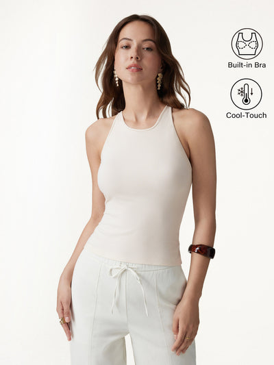 OGLmove CoolTouch Ribbed Racer Back Bra Tank Jet Stream Beige XS