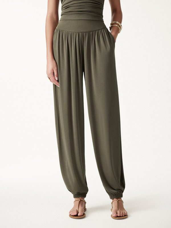OGLmove Sandwashed Modal Ultra-Soft High Rise Balloon Pants with Pockets Olive XS