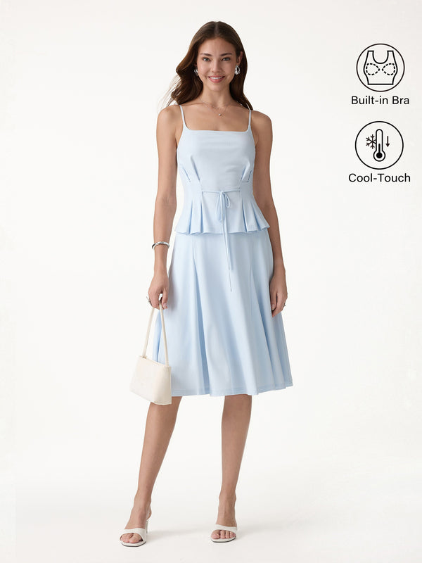 OGLmove 2Pcs Set Ponte Spaghetti Brami & Midi Skirt with Pockets Blue Air XS