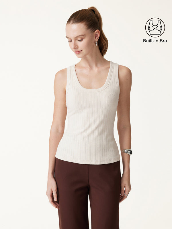 OGLmove Wide Ribbed U-Neck Sleeveless Bra Top Fog Ivory Beige XXS