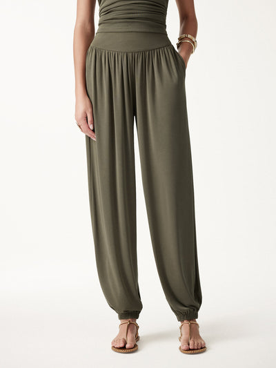 OGLmove Sandwashed Modal Ultra-Soft High Rise Balloon Pants with Pockets Regular Olive