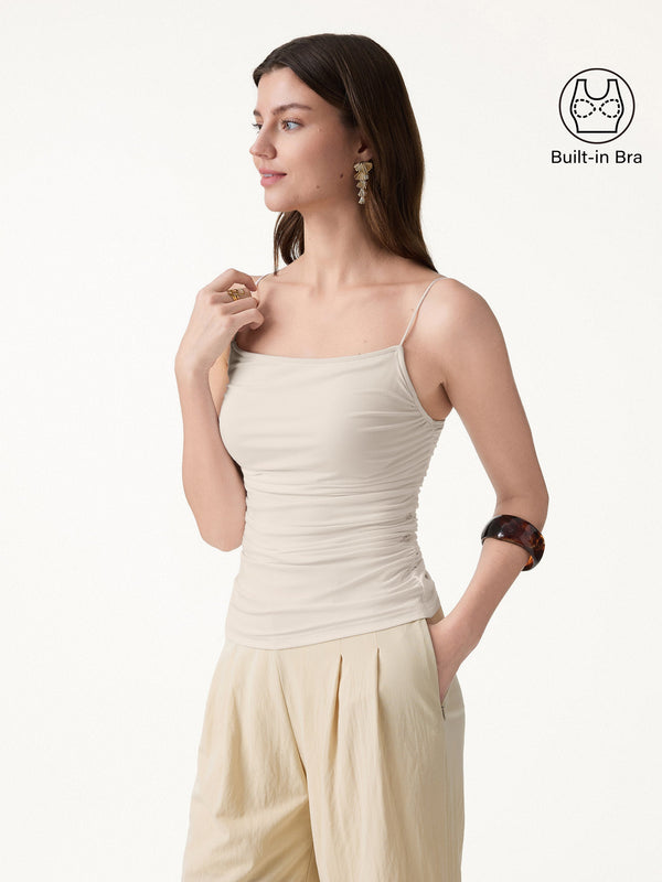OGLmove SkinKiss Square Neck Ruched Spaghetti Bra Top Fog XS