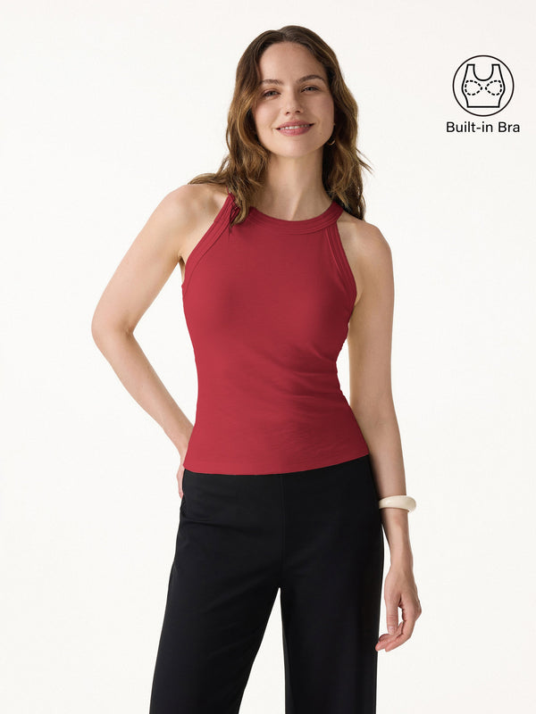 OGLmove Slub Textured Summer Bra Tank Top Retro Red XS