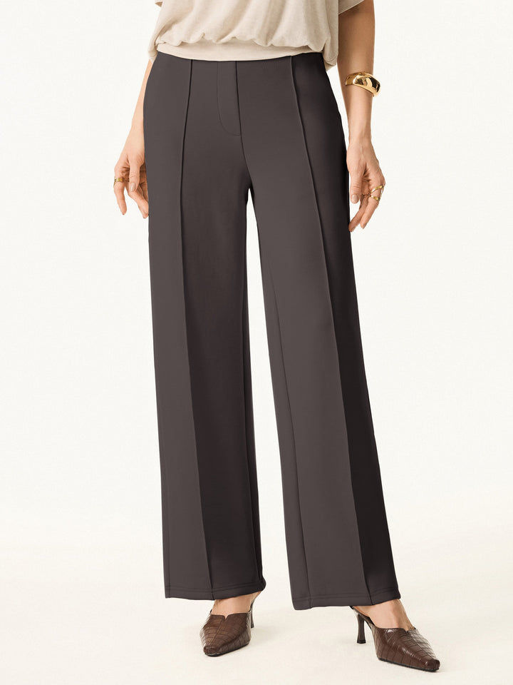Wrinkle-Resistant Mid Rise Straight Leg Pants with Pockets Petite Black Chocolate