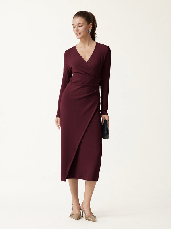 ProWärm Langarmkleid mit Wickelausschnitt und Drapierung