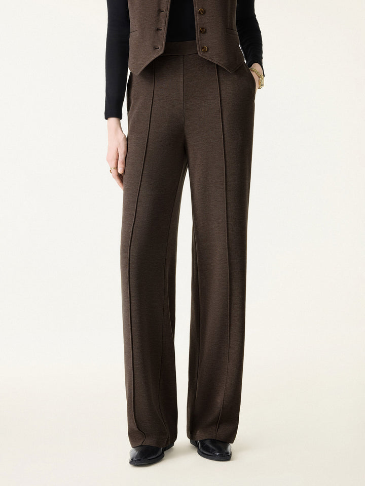 Brushed Warm High Rise Pintuck Straight Leg Pull-on Pants Regular Acajou