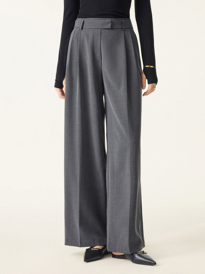 Double-Pleated Mid Rise Wide Leg Trousers Regular Heather Night Charcoal