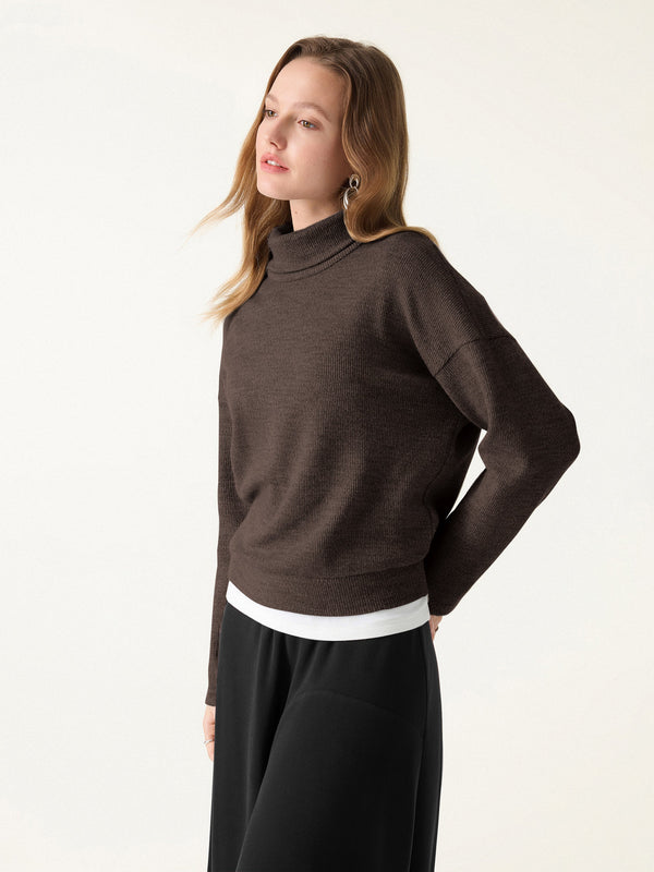 Turtleneck Relaxed Fit Long Sleeve Top Black Chocolate XS