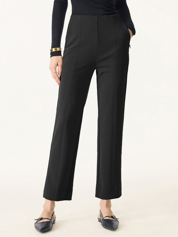 Sandwashed Mid Rise Slim Straight Pull-on Pants with Pockets