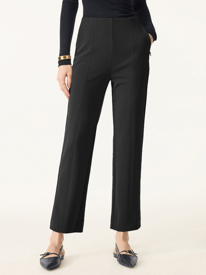 Sandwashed Mid Rise Slim Straight Pull-on Pants with Pockets