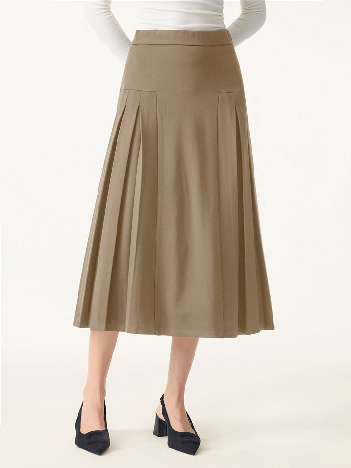 Stretch Ponte Pleated A-line Midi Tailored Skirt