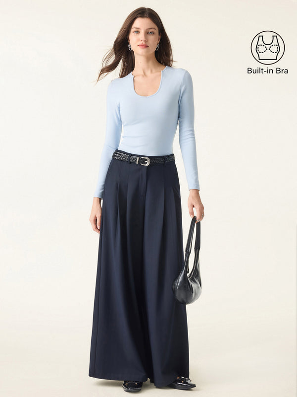 Light Warm Curved V-Neck Long Sleeve Brami Top