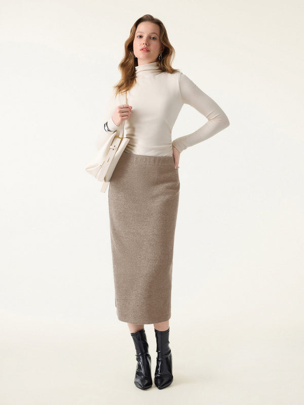 Ribbed H-line Pull-on Midi Skirt