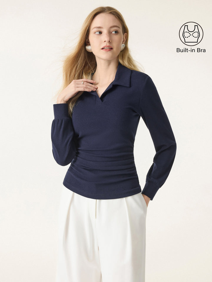 Light Warm Polo Neck Side Ruched Brami Top