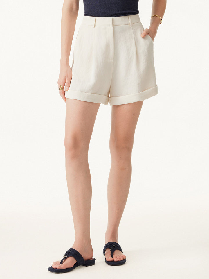 Wrinkle-free High Rise Cuffed Linen Shorts
