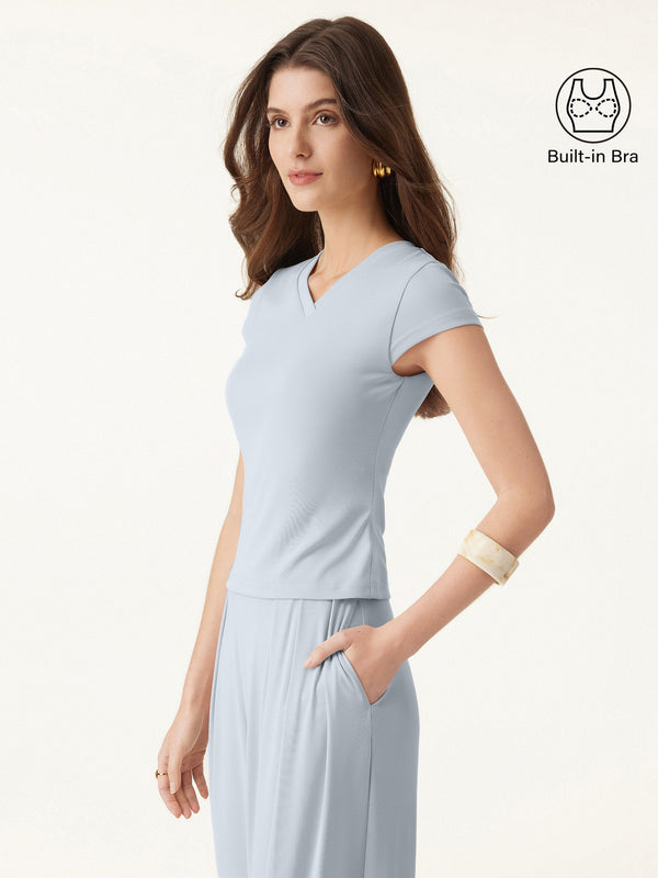 Sandwashed V-neck Short Sleeve Brami Smoke Blue XS