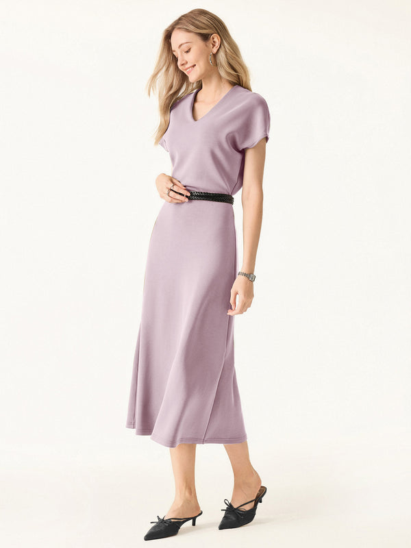 Modal Spacer V-Neck A-line Midi Dress Millennial Pink XS