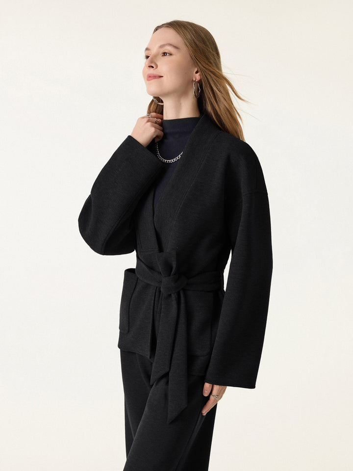 Belted Robe Style Coat with Pockets