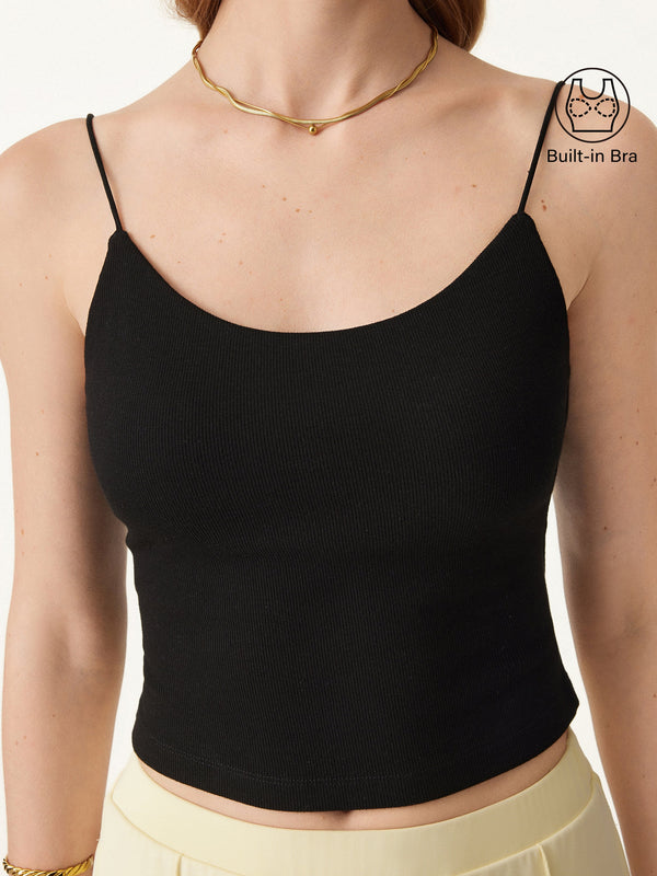 Stretch Cotton U-neck Spaghetti Slim Strap Brami