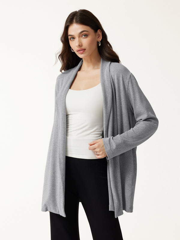 OGLmove Eco-Mousse Lapel Long Sleeve Belted Cardigan Heather Grey XXS
