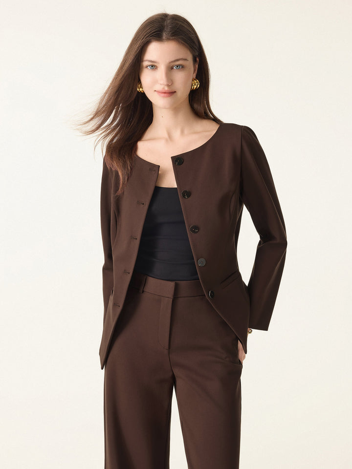 Empower Stretch Boatneck Blazer Hickory Brown XS