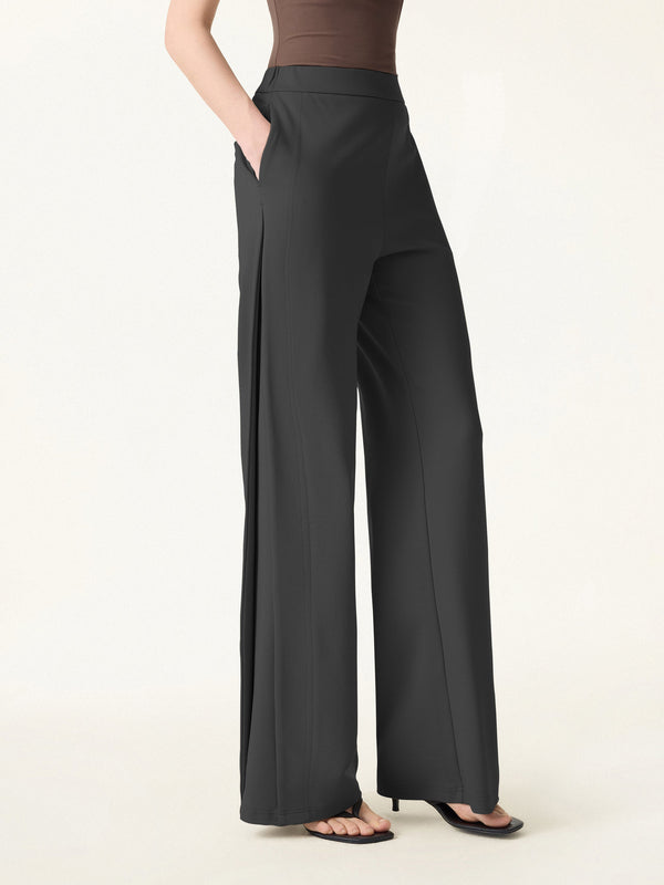 OGLmove Drapey Mid Rise Wide Leg Pull-on Pants with Pockets Black XS