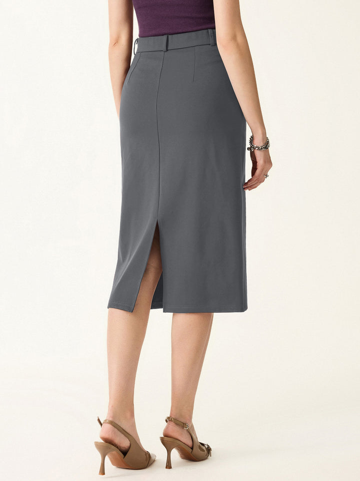 Essential A-line Midi Skirt with Zippered Pockets Davy Grey XS