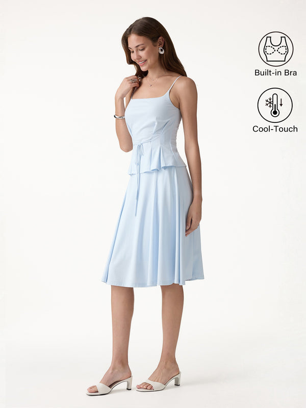 OGLmove 2Pcs Set Ponte Spaghetti Brami & Midi Skirt with Pockets