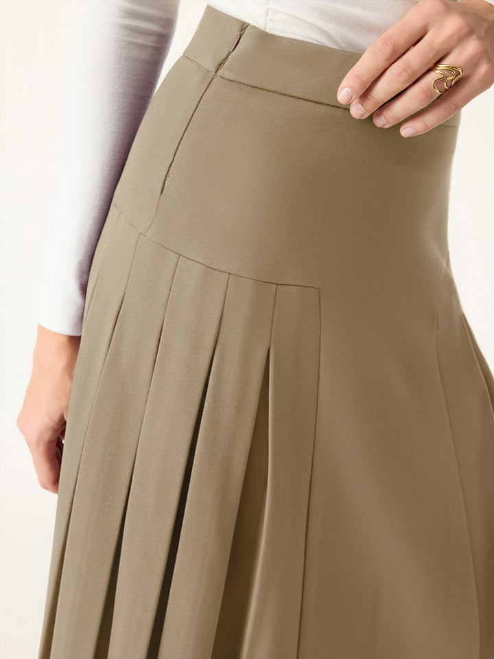 Stretch Ponte Pleated A-line Midi Tailored Skirt