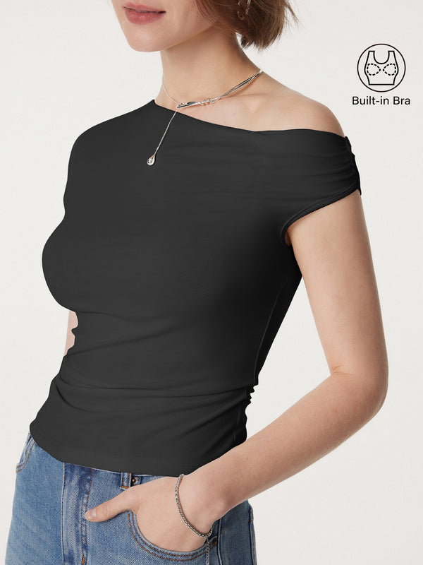 Asymmetrisches, schulterfreies New Airy Brami Top