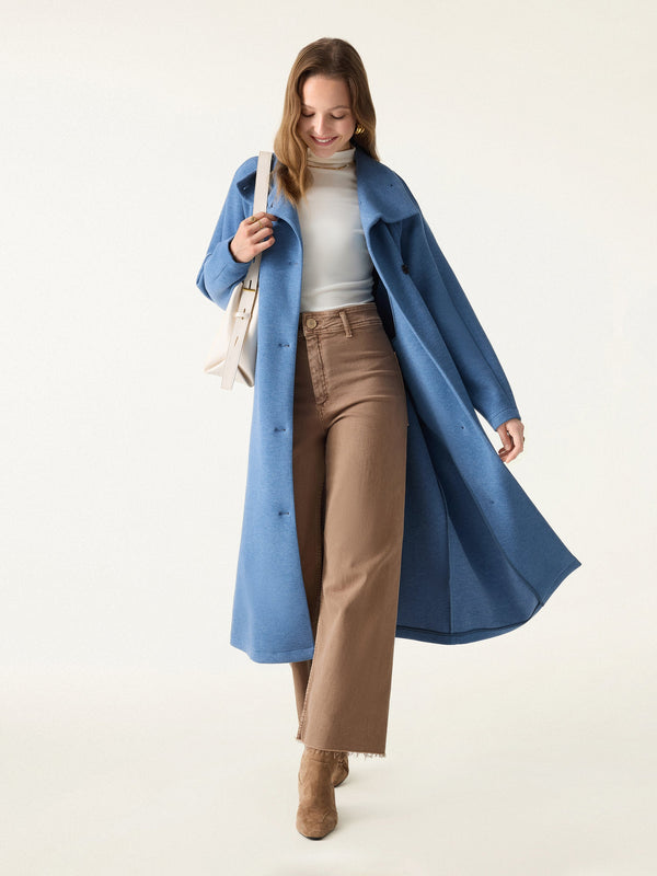 FuzzLuxe Belted Tunnel Neck Button Front Coat Heather Rock Blue XS