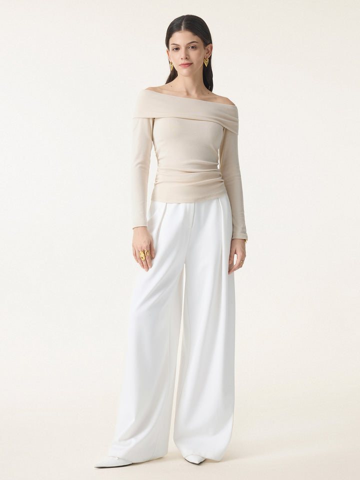 Off-Shoulder Long Sleeve Side Ruched Brami Top