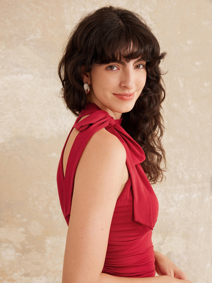 Side Ruched High Tie Neck New Airy Brami Tank