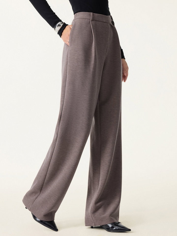 Cozy Warm High Rise Slanted Fly Front Wide Leg Pants