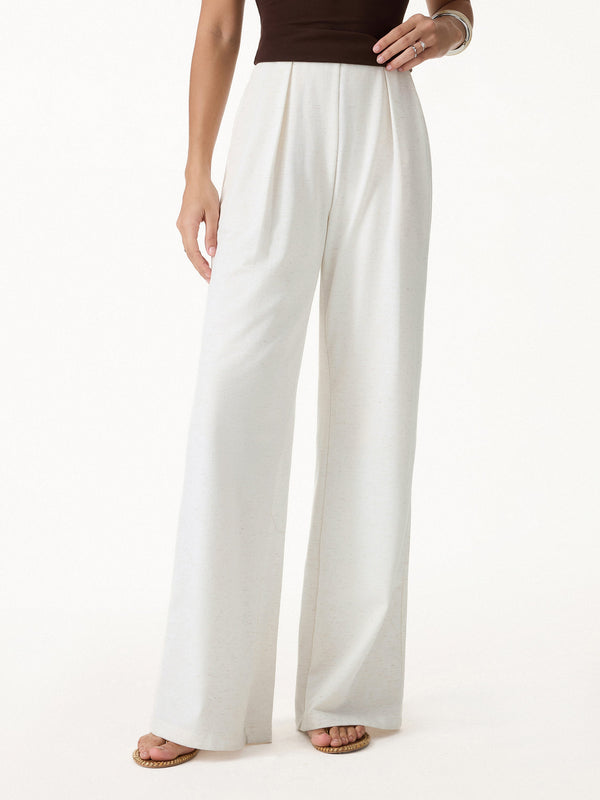 OGLmove Airy Stretch Linen-Like Wide Flare Pant with Pockets Regular White