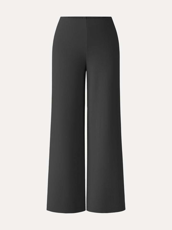 Wrinkle-Resistant Mid Rise Wide Leg Pull-on Pants with Pockets Regular Black