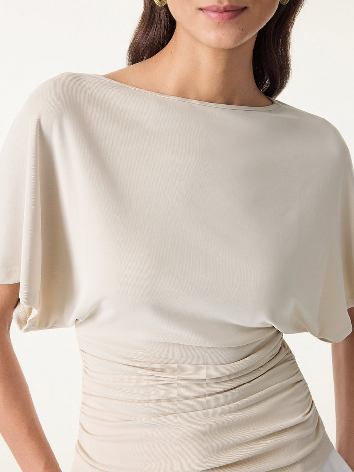 Effortless Boatneck Batwing Sleeve Side Ruched Top