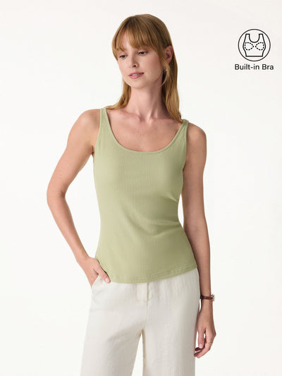 Pointelle Essential U-Neck Bra Tank Apple Flower Green XS