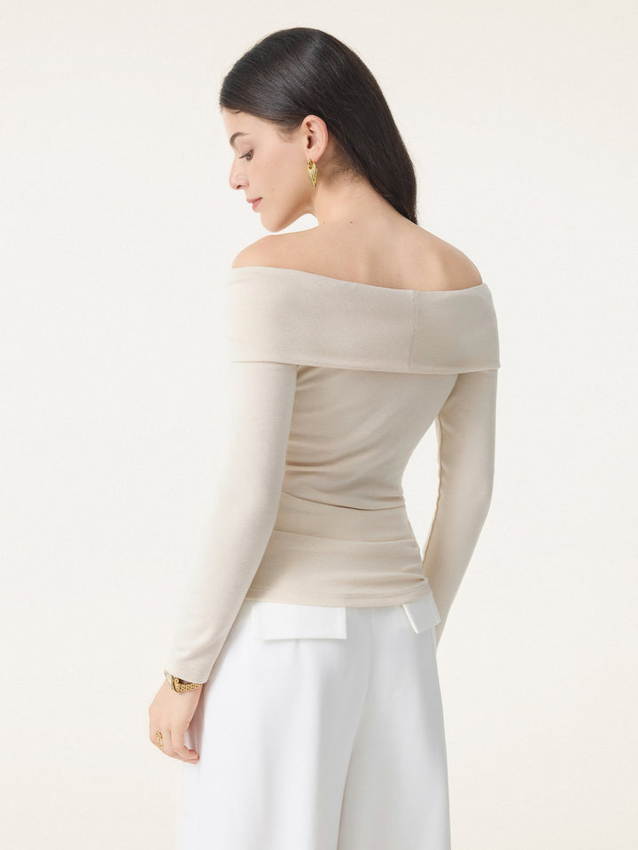 Off-Shoulder Long Sleeve Side Ruched Brami Top