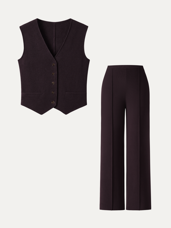 OGLmove 2Pcs Set Petite-Friendly Sleeveless Cropped Vest & Mid-Rise Pintuck Pants with Pockets