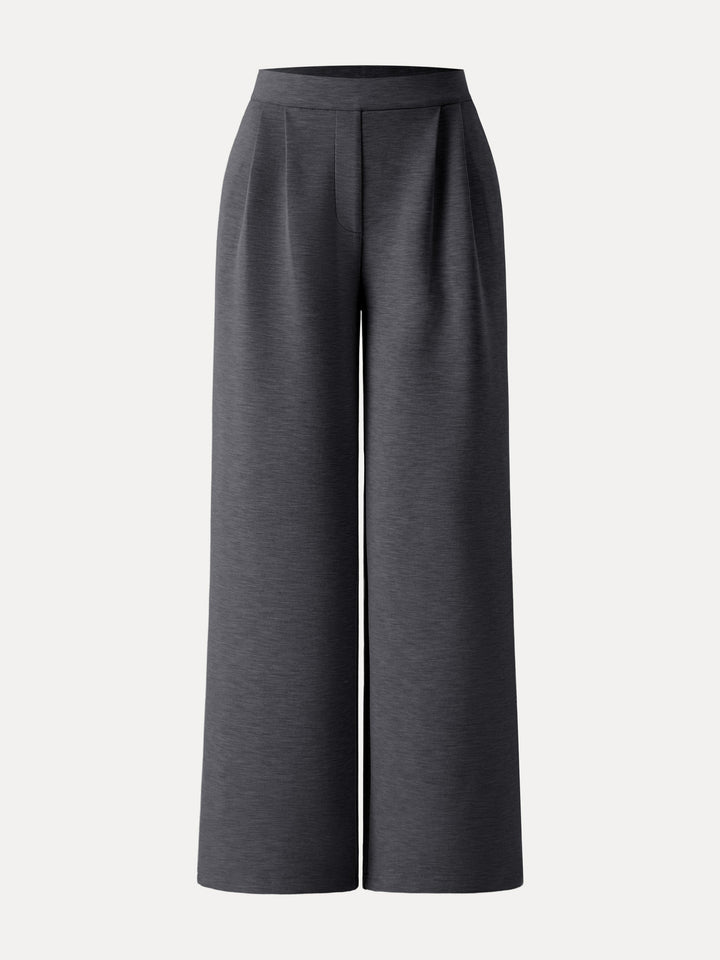 Cozy High Rise Wide Leg Tucked Pull-on Pants with Pockets Regular Heather Black
