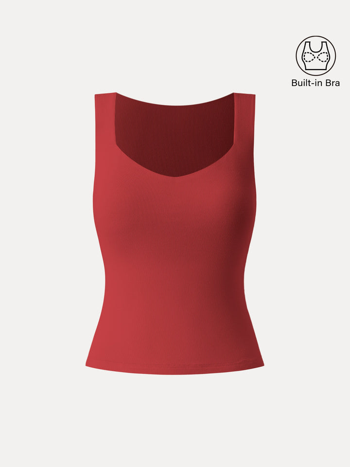 Diamond Neck Ribbed New Airy Brami Tank Red Flame XS