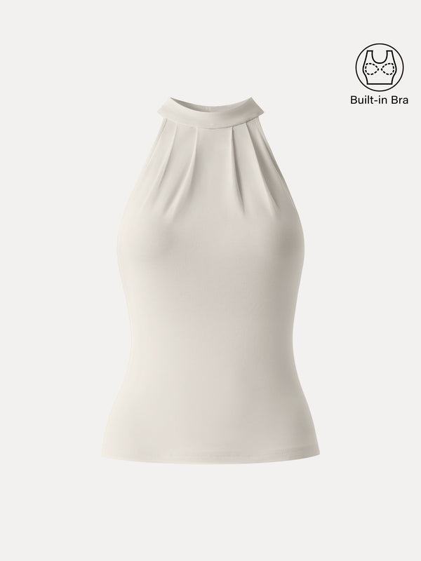 Sandwashed Halter Neck Tucked Bra Tank Morning Mist XS