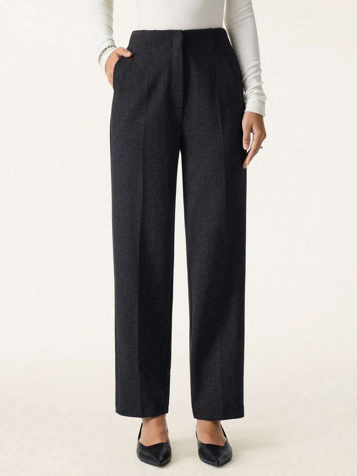 Herringbone High Rise Tapered Leg Trousers with Pockets