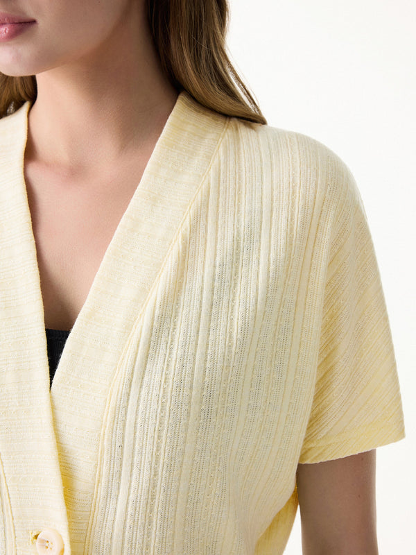 Pointelle Kimono Cropped One-Button Cardigan