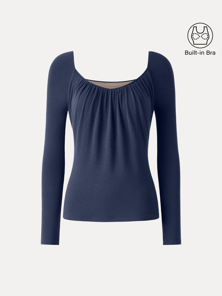 ProWarm Ruched Scoop Neck Long Sleeve Brami Indigo XS