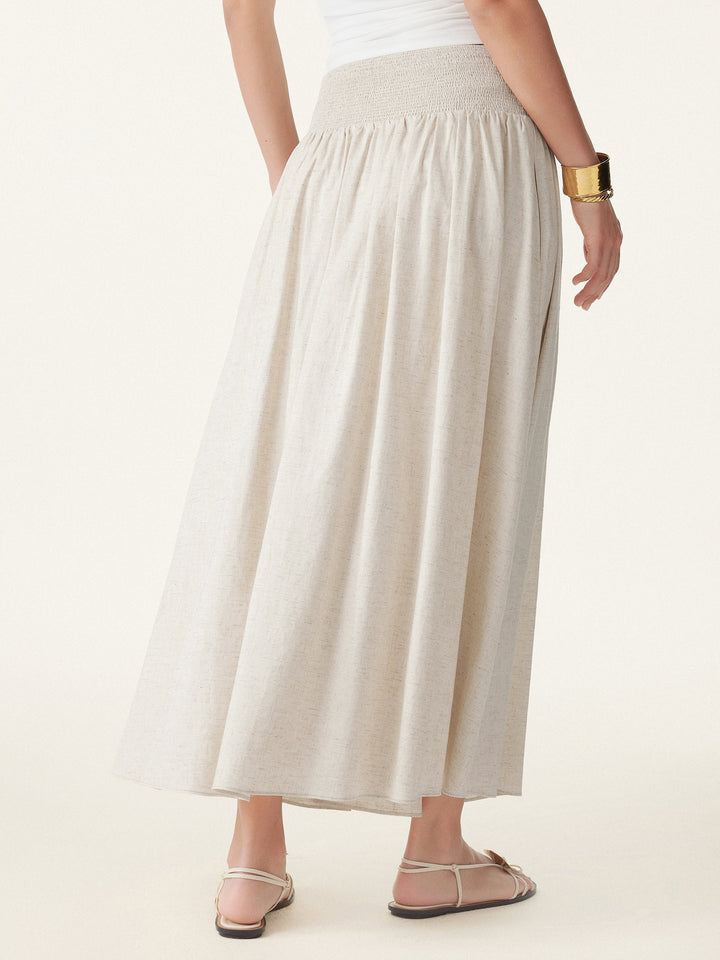 2Pcs Boatneck Ruched Brami Tank & European Linen Smocked Waist Skirt with Pockets