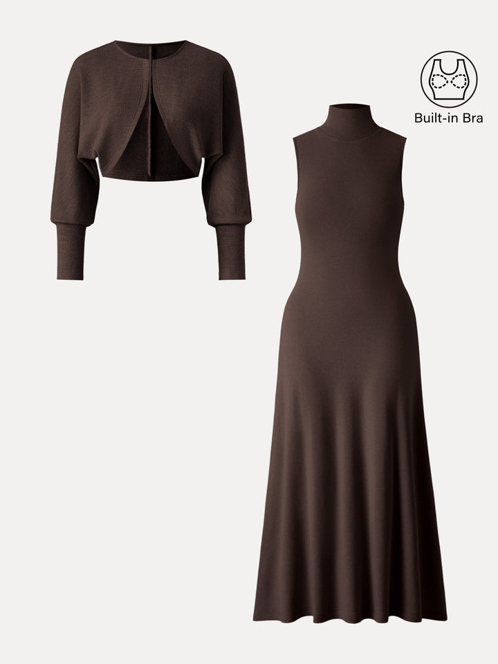 ProWarm Turtleneck Sleeveless Brami Dress with Cardigan Espresso Shut XS