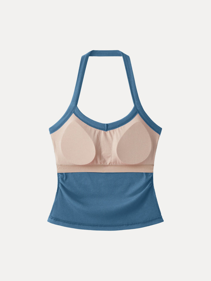 Halter Neck Side Ruched Ribbed Brami Tank