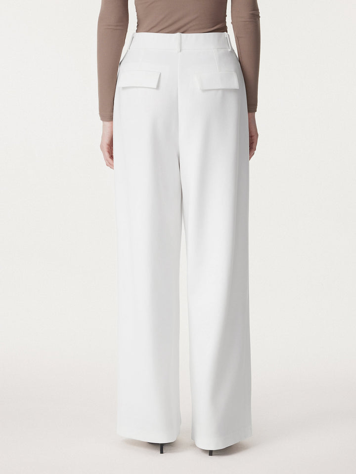 2Pcs Set Boatneck Flutter Sleeve Long Tee & Non-sheer Mid Rise Trouser with Pockets